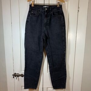 Zara 90s Black Rigid Tapered Mom‎ Jeans Sz 4 Y2K Minimalist Denim High Rise Emo